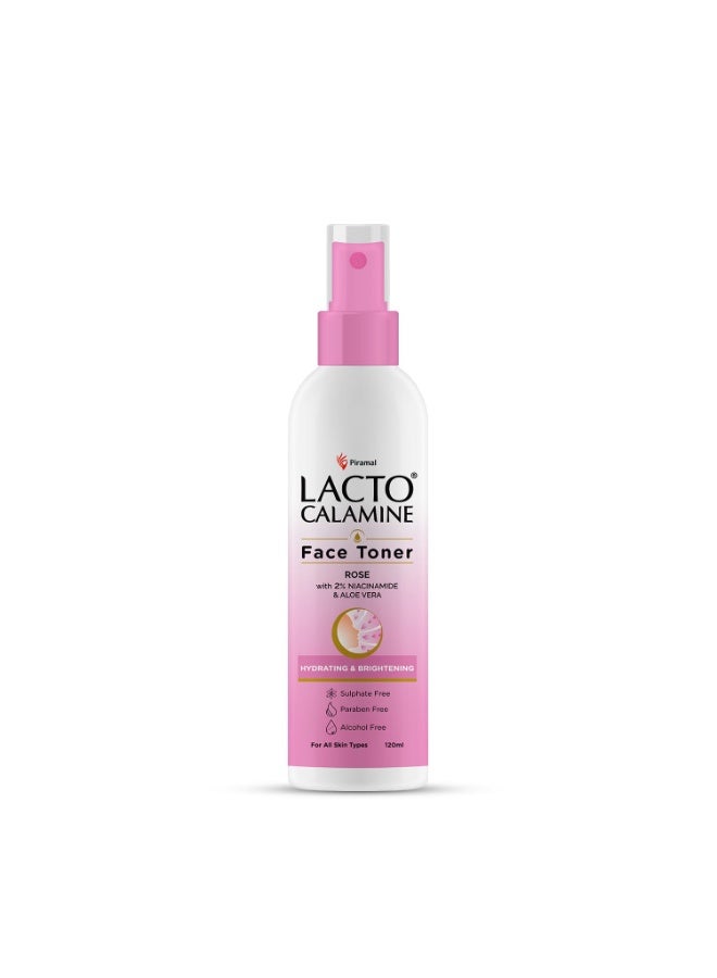 Lacto Calamine Rose Water Toner For Glowing Skin | 120ml | Gulab Jal Face Toner | Rosewater with Aloe Vera & 2% Niacinamide | Cleanses, Hydrates & Moisturises Skin | No Sulphate, Alcohol, & Parabens - Image 1
